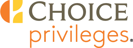 The image shows a logo with "Choice Privileges" in text, featuring a stylized orange and yellow symbol on the left side. logo on footer section.