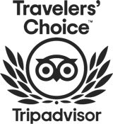 This is the TripAdvisor Travelers' Choice logo, featuring an owl within a circle, flanked by laurel branches and the text "Travelers' Choice" and "Tripadvisor."